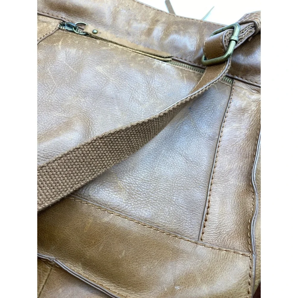 Lucky Brand Brown Leather Quilted‎ Diamond Crossbody Messenger Bag Boho Tassel